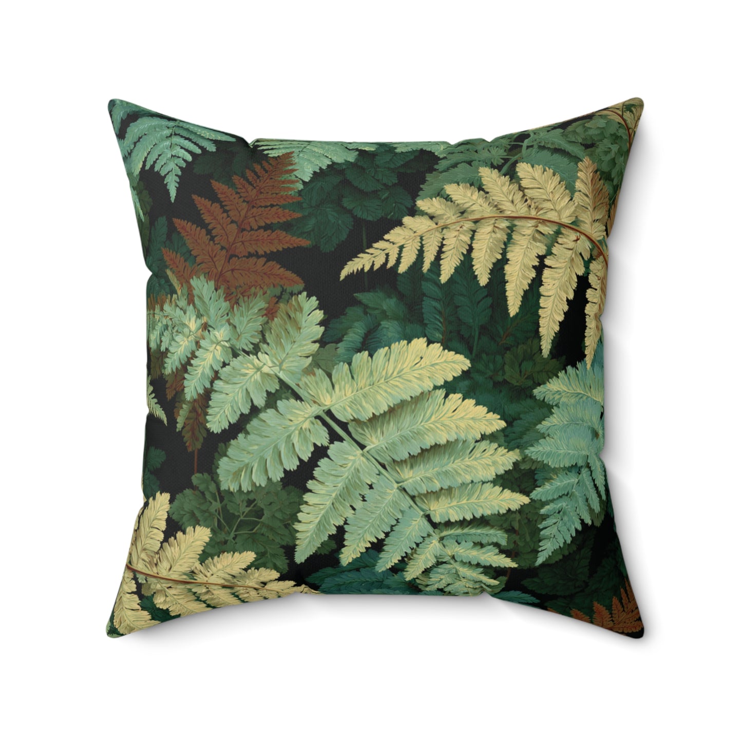 Botanical Fern Leaves Pillow | Woodland Green Foliage Square Throw Pillow