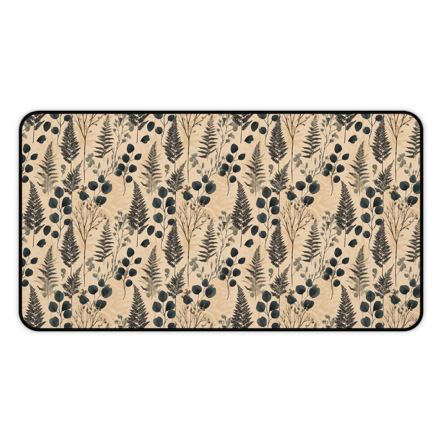 Botanical Fern and Berries Desk Mat | Neutral Floral Pattern