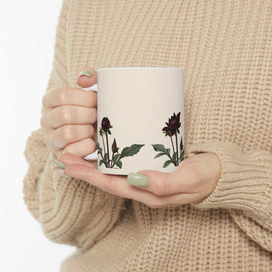 Dark Dahlia Karma Choc Floral Mug | Botanical Flower Ceramic Mug