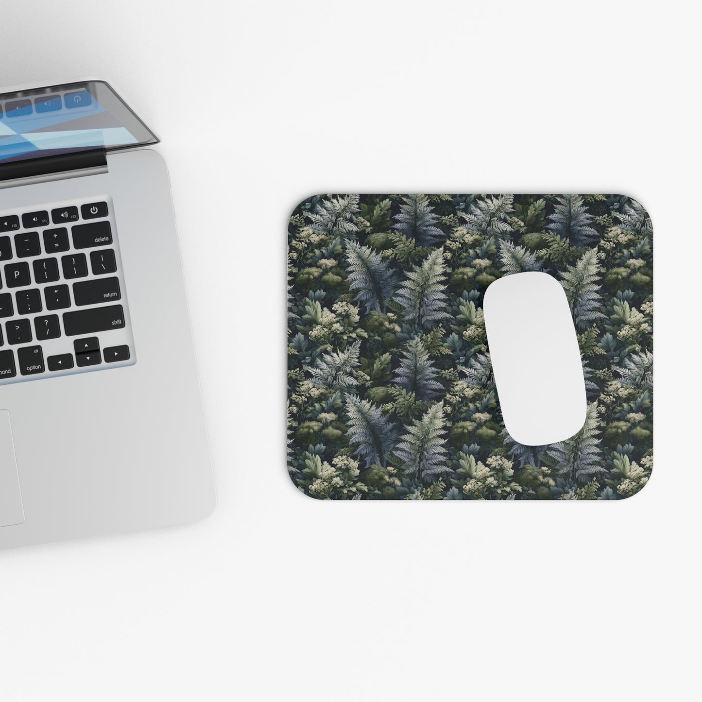 Vintage Fern Pattern Mouse Pad | Botanical Desk Mat, Green Foliage
