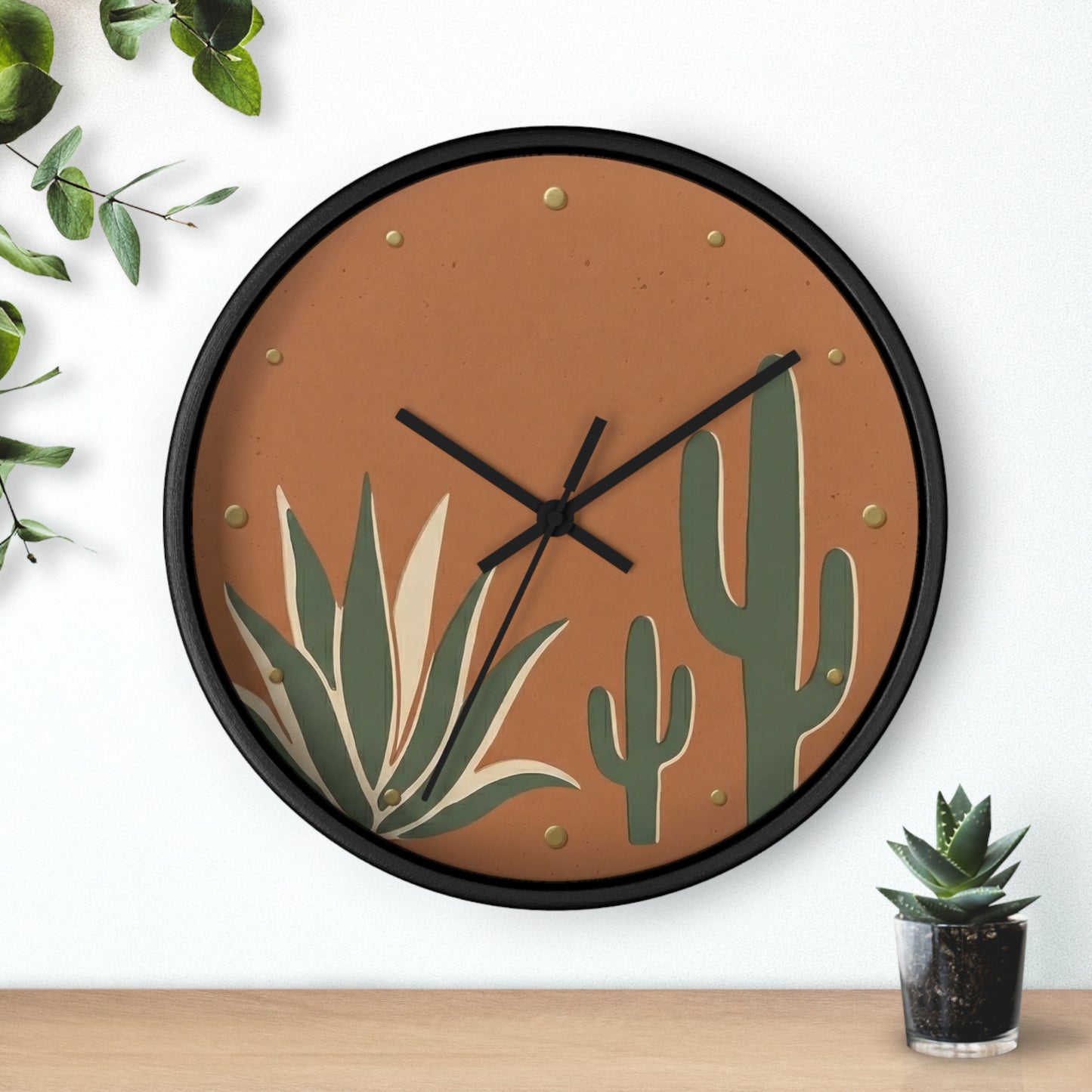 Desert Cactus Illustration Wall Clock | Terracotta Succulent Decor
