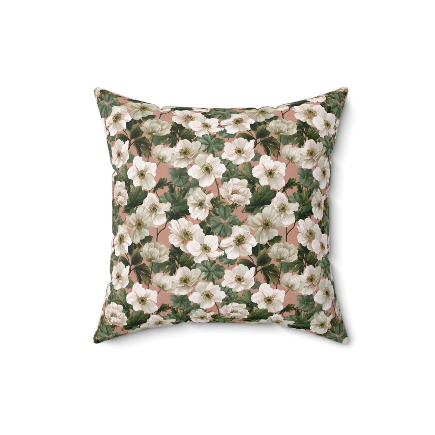 Vintage Floral Pattern Pillow | Square Throw Pillow, Botanical White Anemone Flowers Design