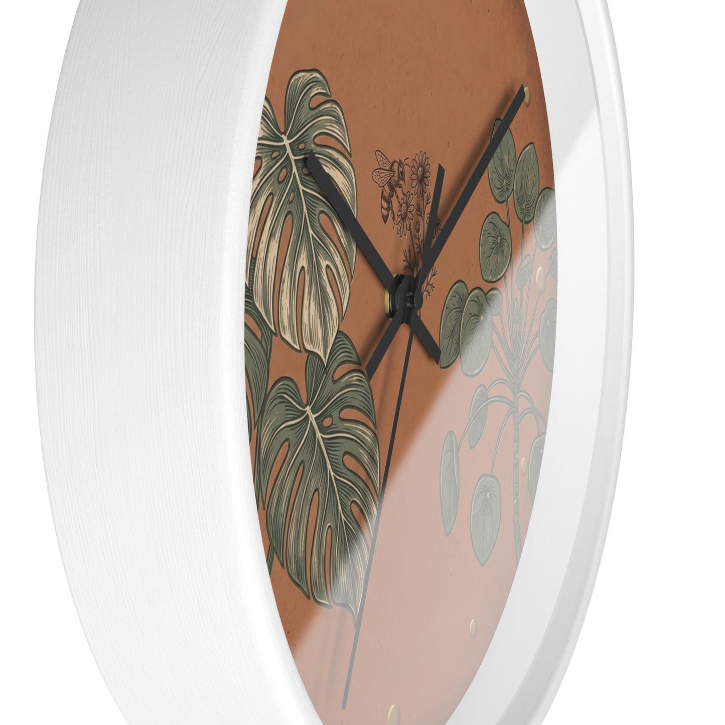 Monstera & Pilea Illustration Wall Clock | Terracotta Botanical Clock