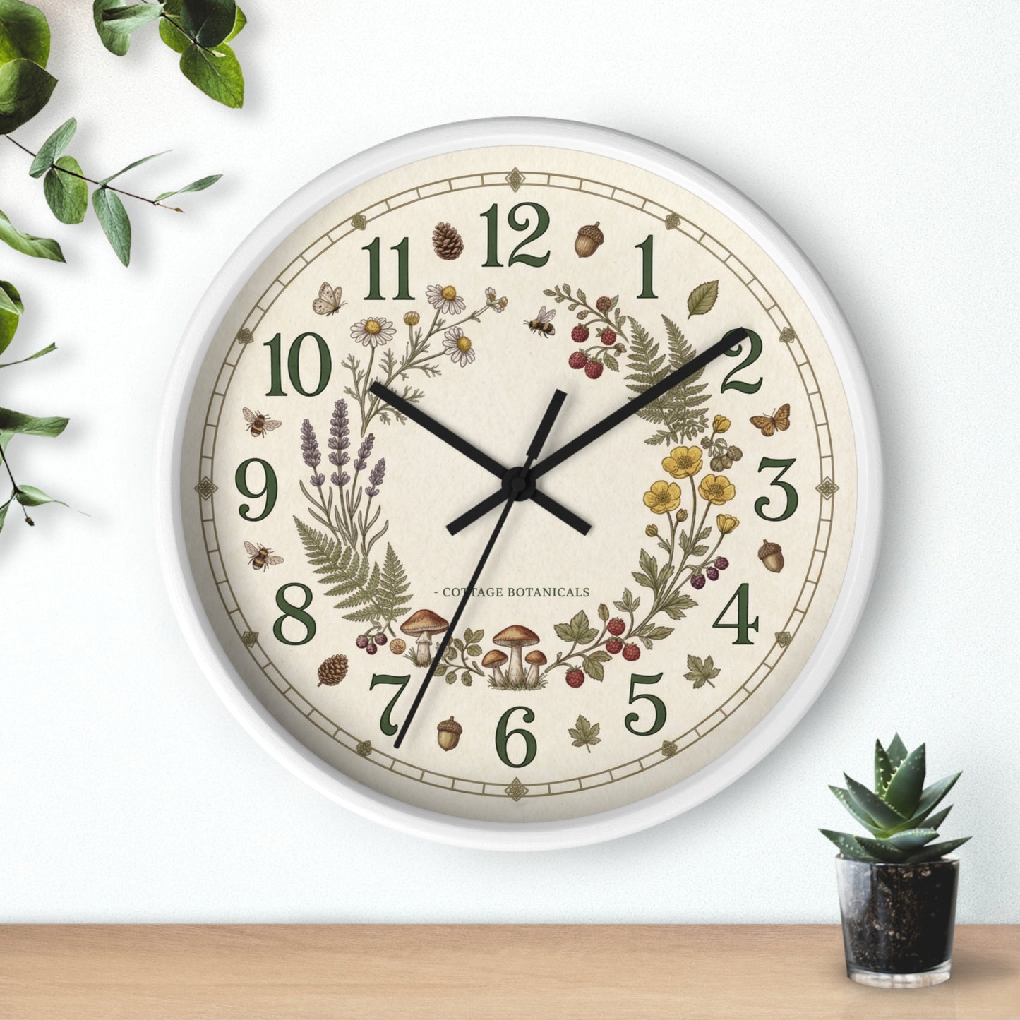 Botanical Wreath Wall Clock | Cottage Floral Timepiece