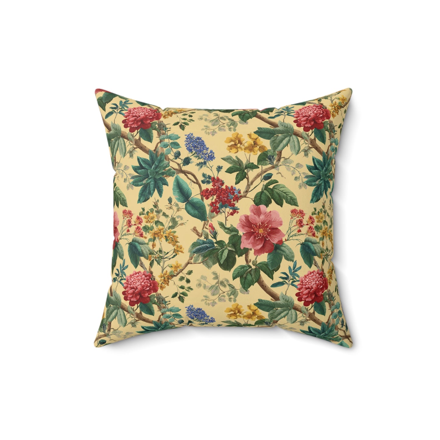 Vintage Floral Pattern Spun Polyester Square Pillow | Botanical Throw Pillow