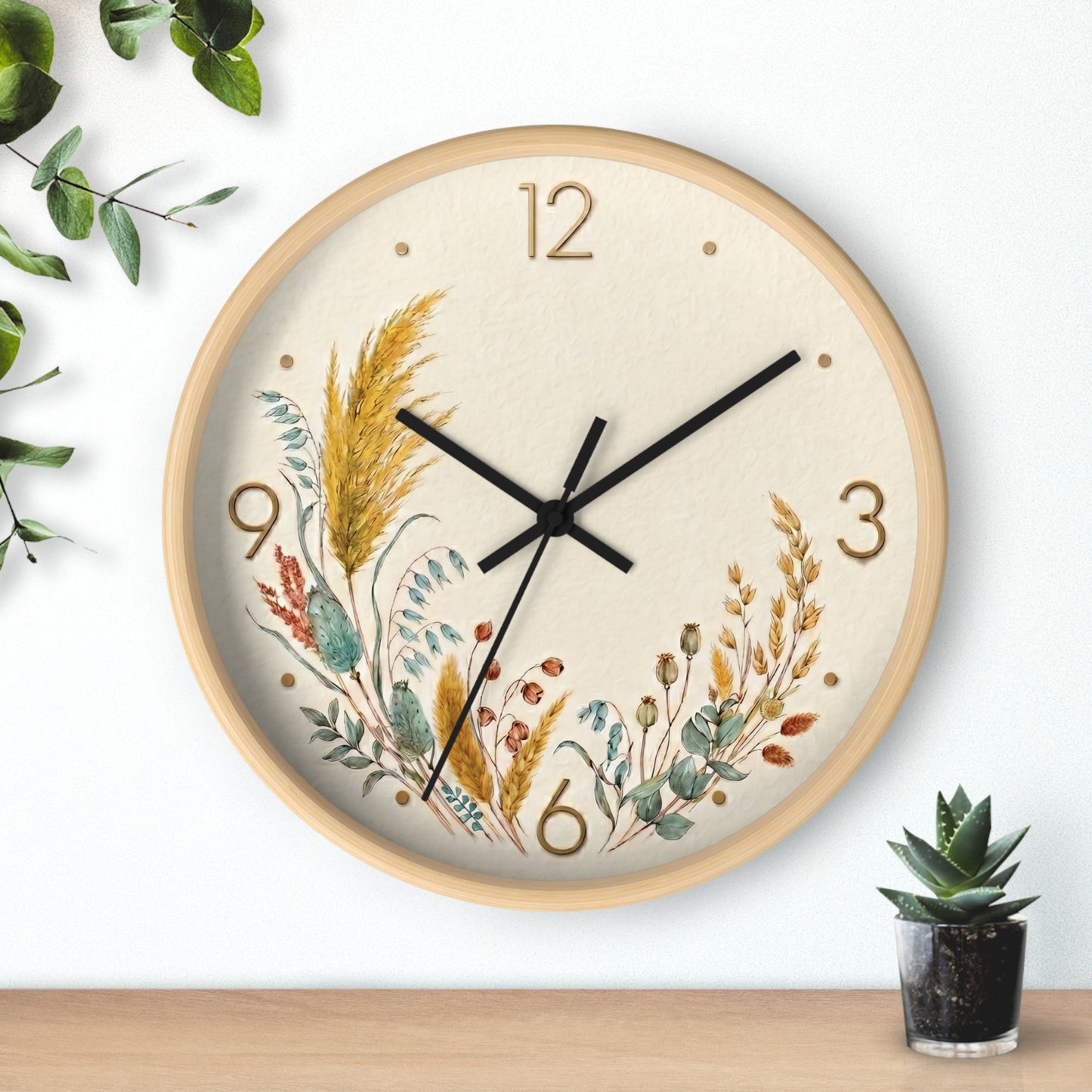Dried Wildflower Bouquet Wall Clock | Boho Coastal Floral Home Decor