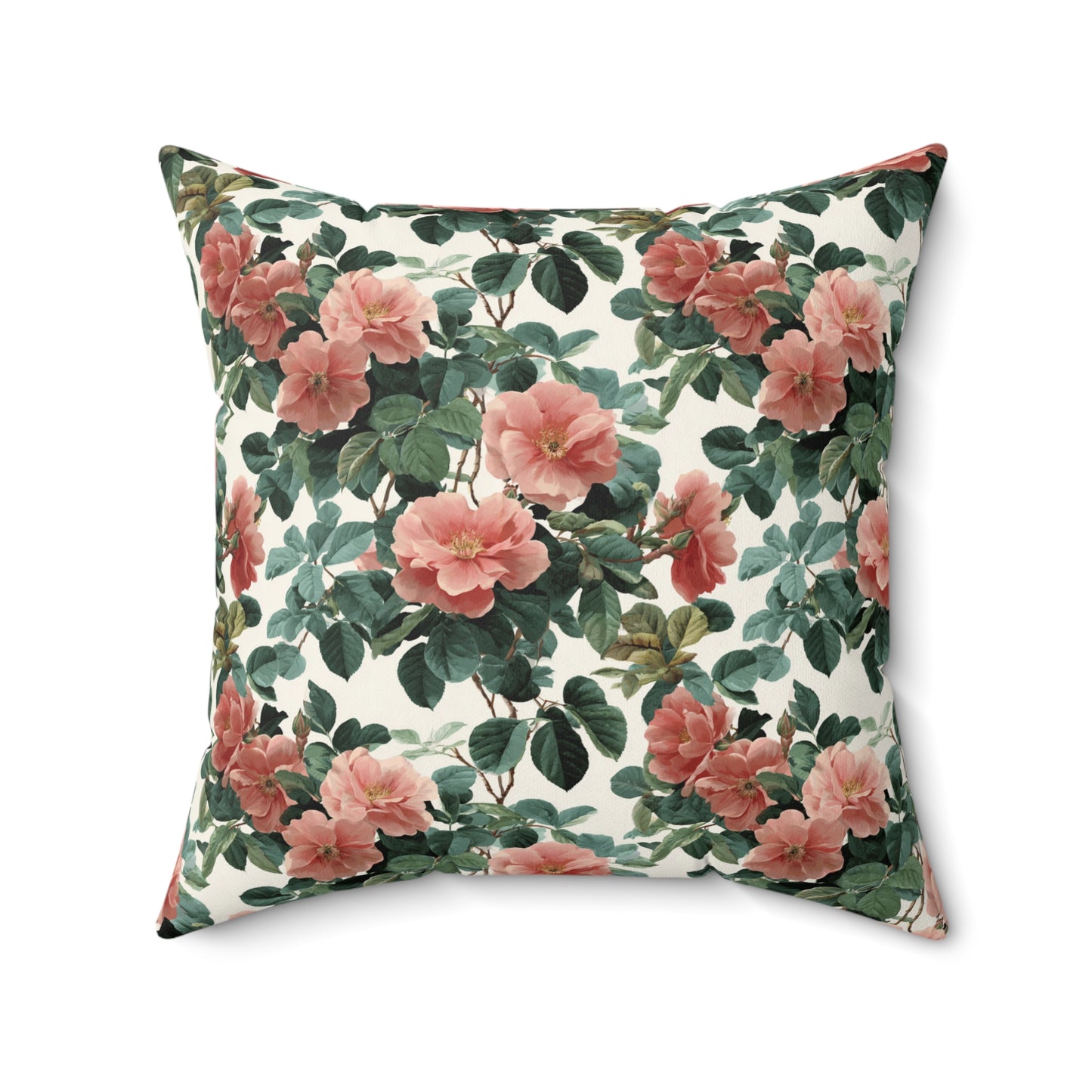 Vintage Pink Roses Floral Pillow | Spun Polyester Square Pillow