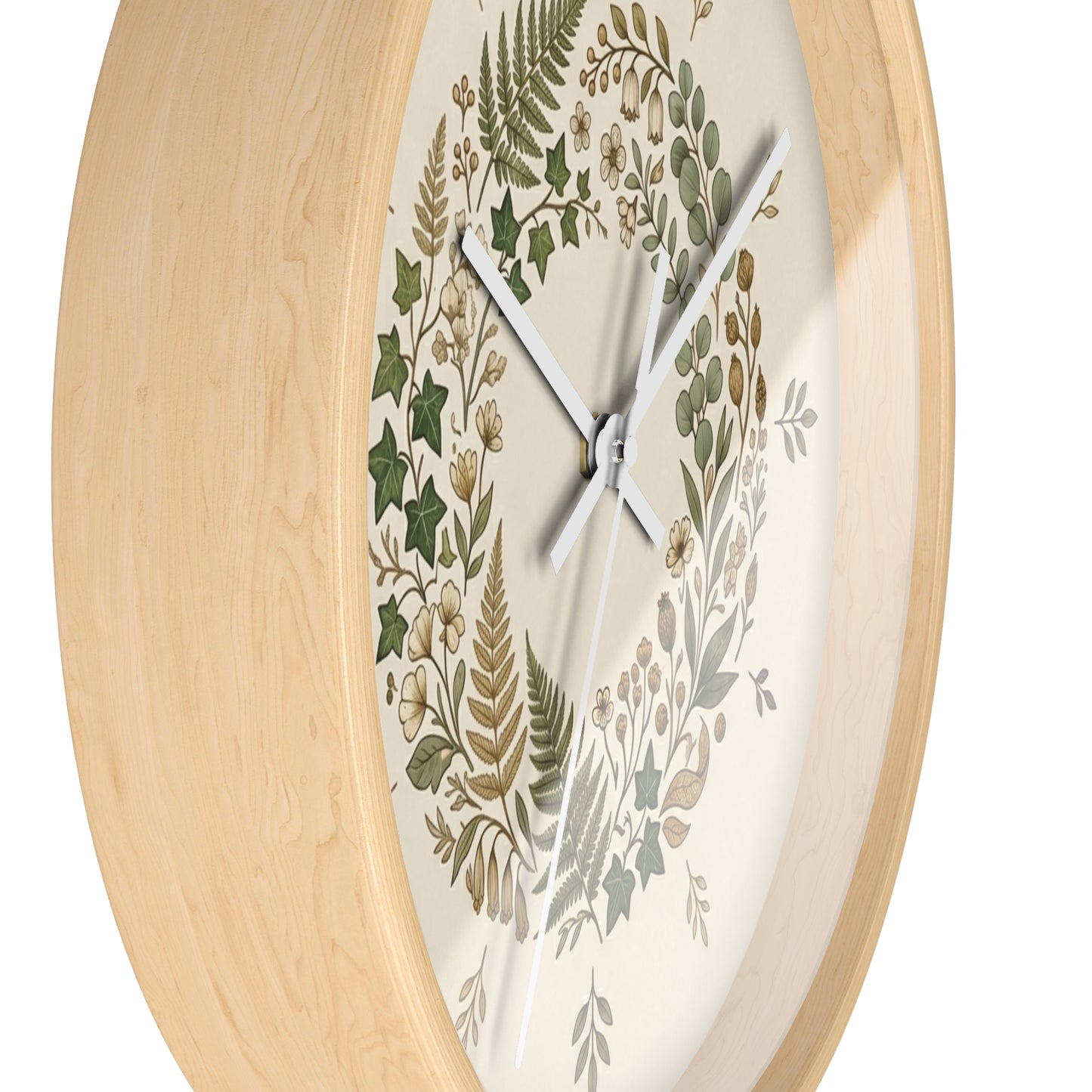 Botanical Wreath Wall Clock | Neutral Fern Floral Clock