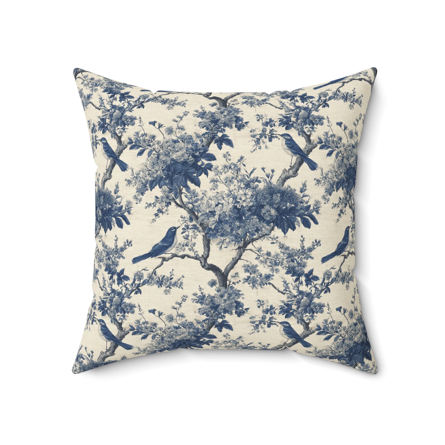 Blue Toile de Jouy Bird Pattern Pillow | Decorative Square Pillow