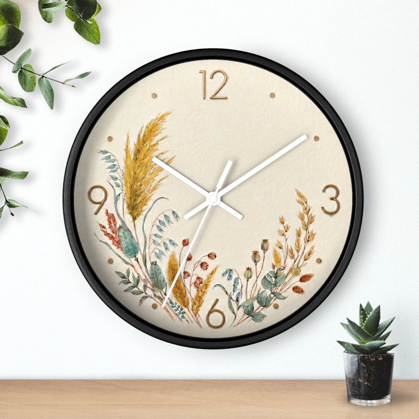 Dried Wildflower Bouquet Wall Clock | Boho Coastal Floral Home Decor
