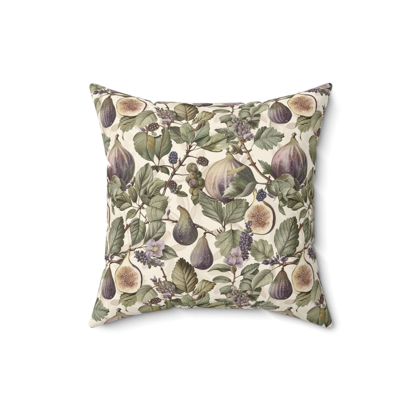 Vintage Fig Botanical Pillow | Square Throw Pillow, Fruit Foliage Pattern