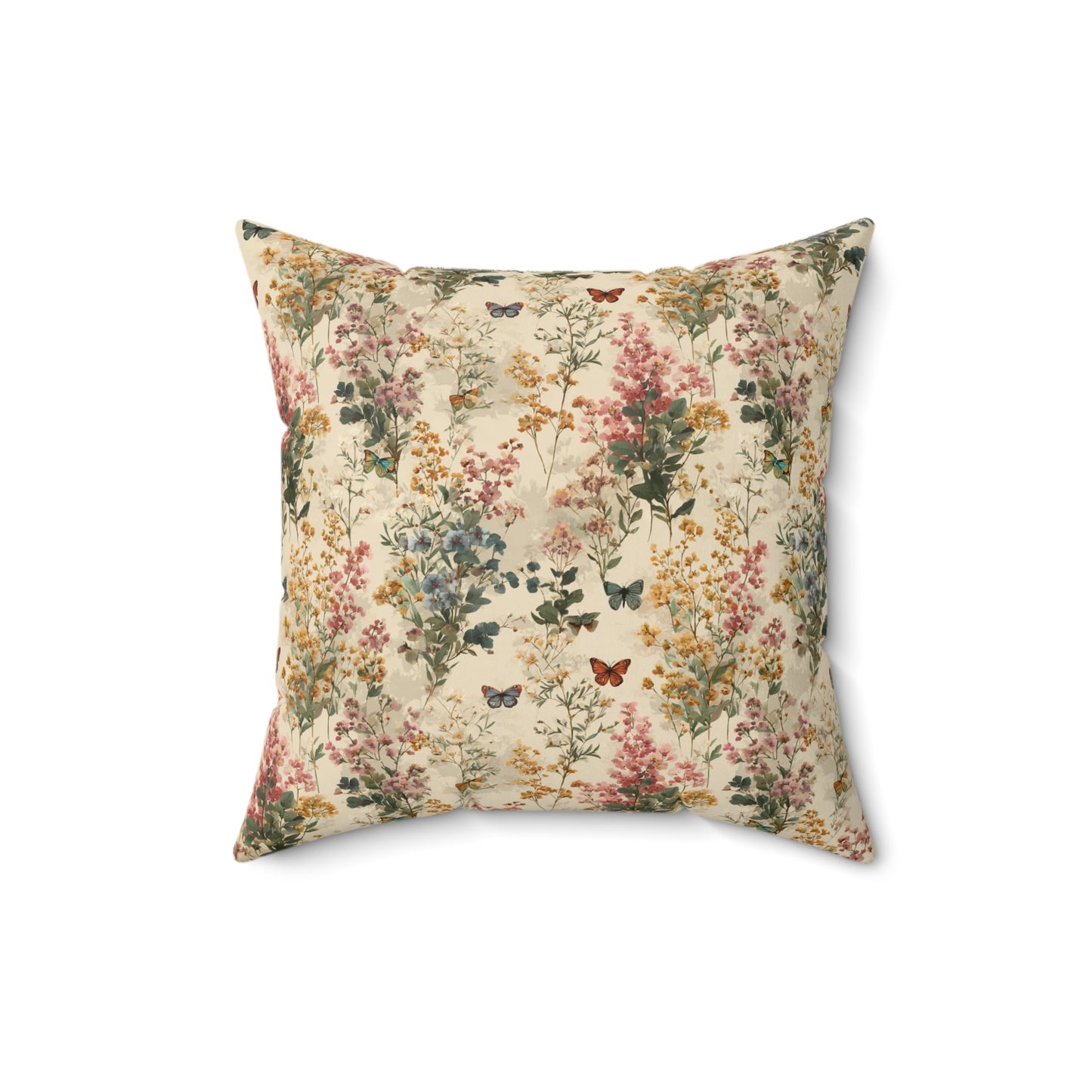 Vintage Wildflower Print Pillow | Botanical Floral Pattern Square Pillow