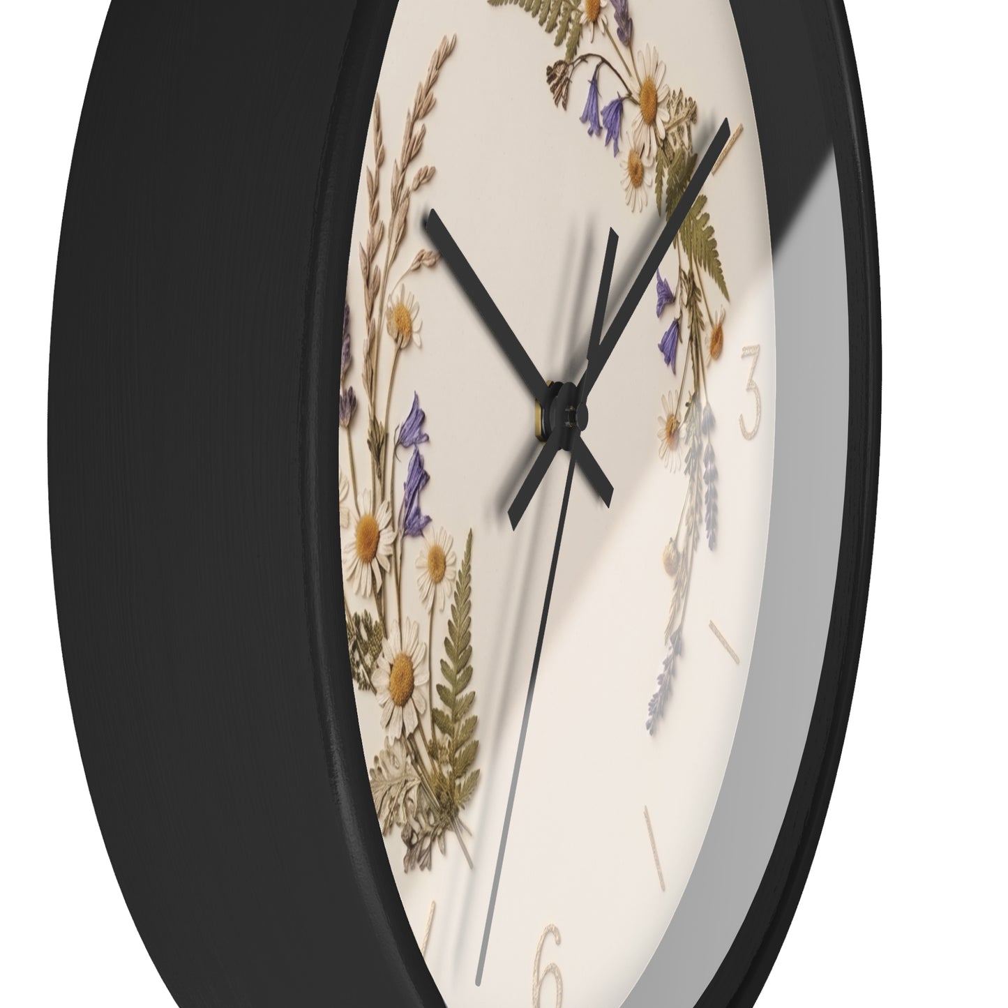 Wildflower Wreath Minimalist Wall Clock | Botanical Floral Timepiece