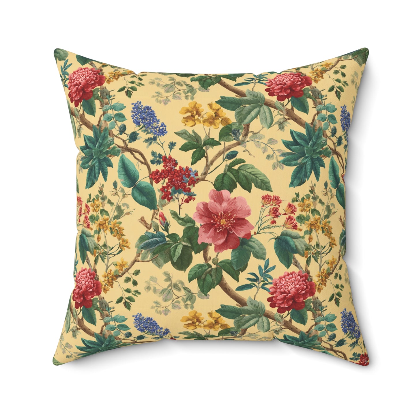 Vintage Floral Pattern Spun Polyester Square Pillow | Botanical Throw Pillow