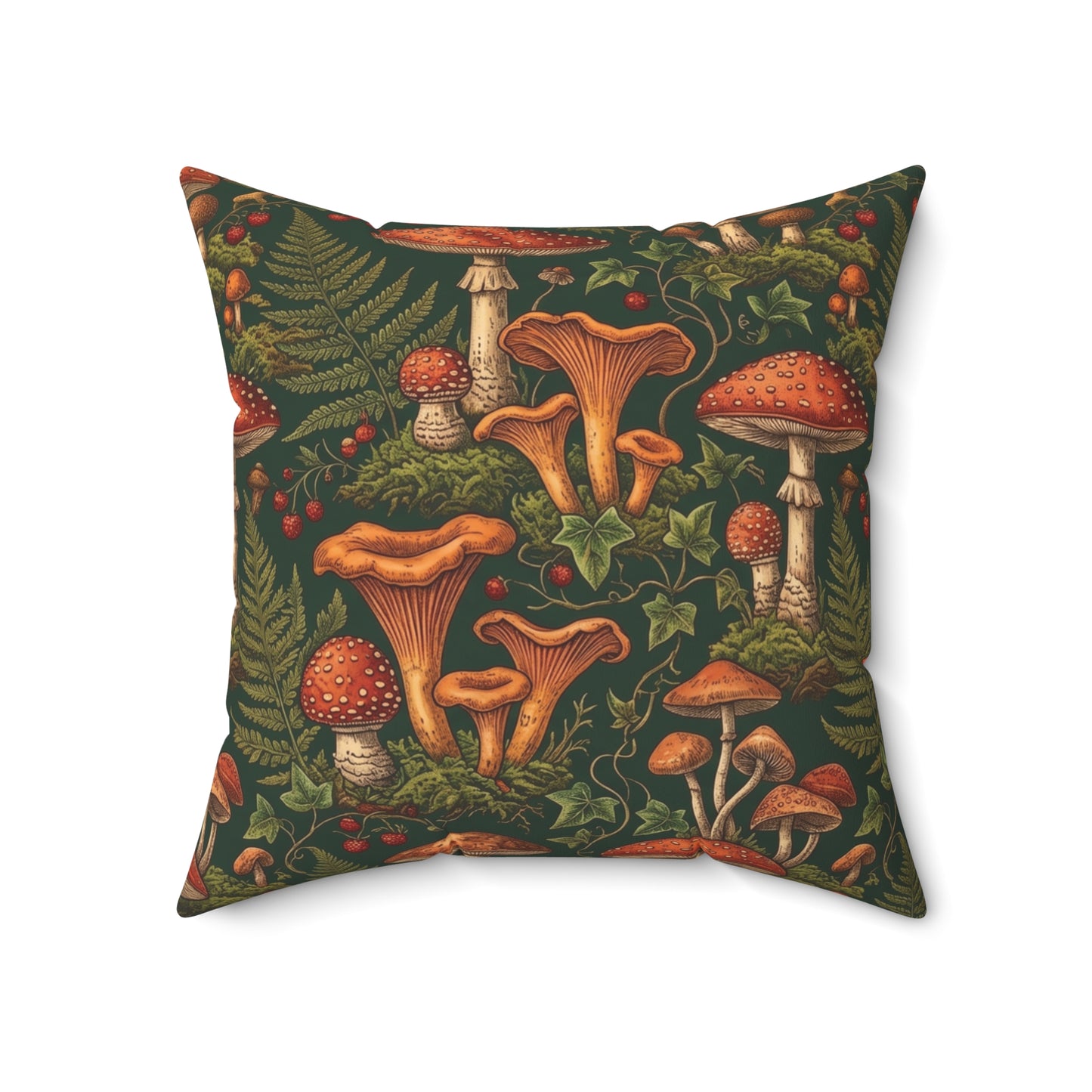 Autumn Mushrooms pillow | Forest fungi botanical throw pillow