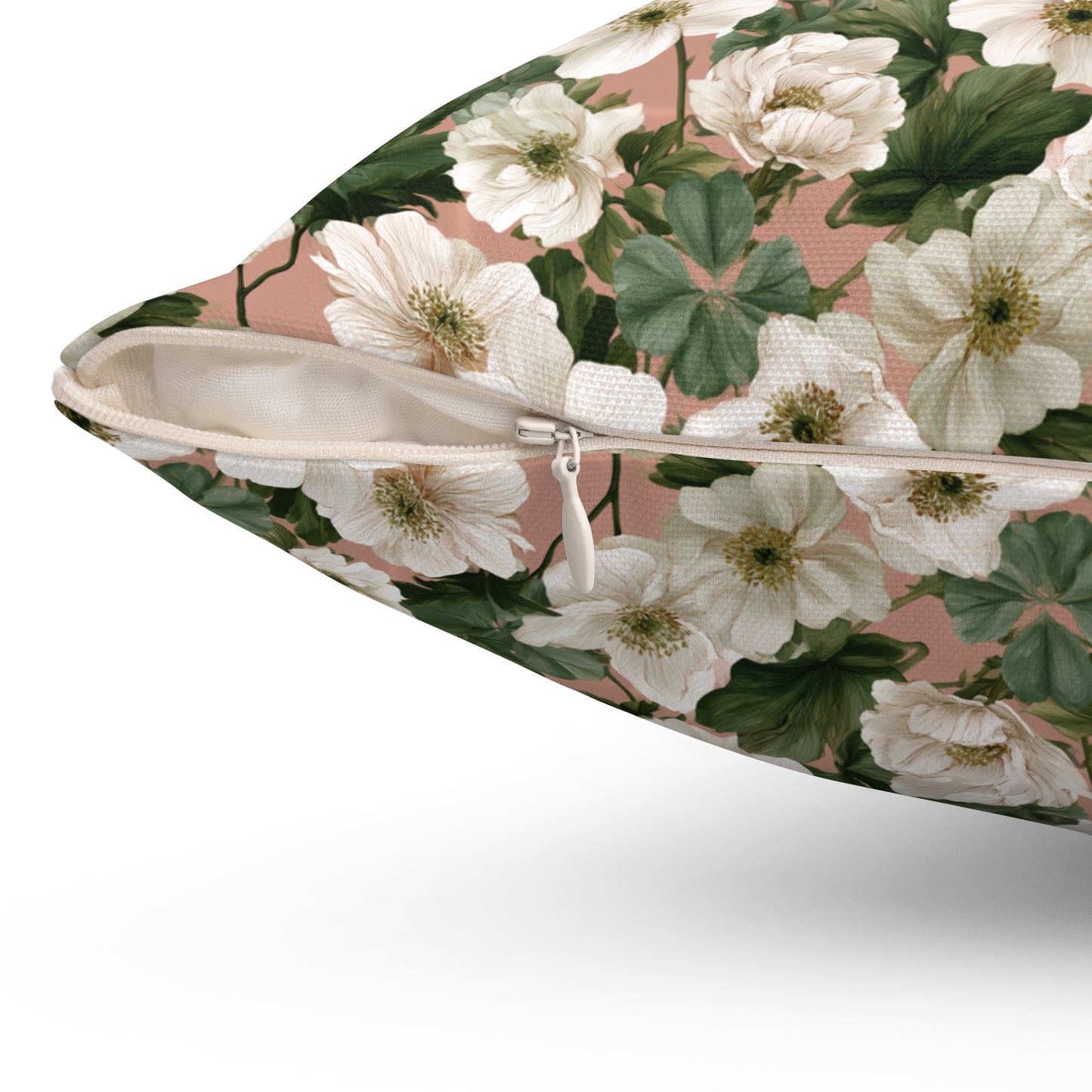 Vintage Floral Pattern Pillow | Square Throw Pillow, Botanical White Anemone Flowers Design