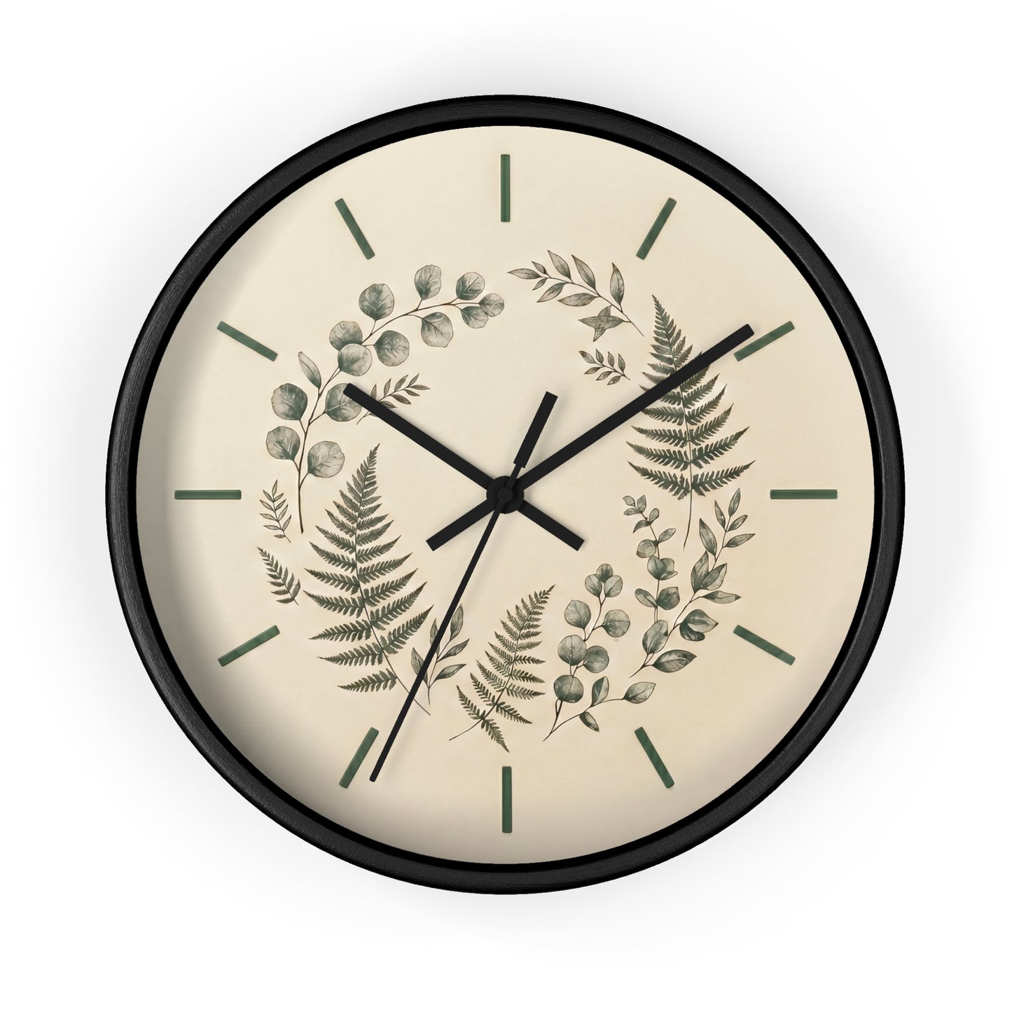 Botanical Fern Wreath Wall Clock | Neutral Eucalyptus Timepiece