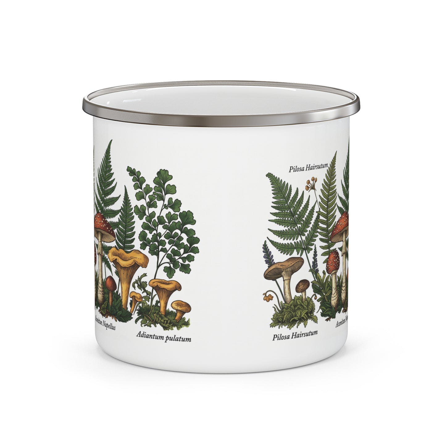 Vintage Botanical Mushroom Illustration Enamel Camping Mug | Ferns & Fungi