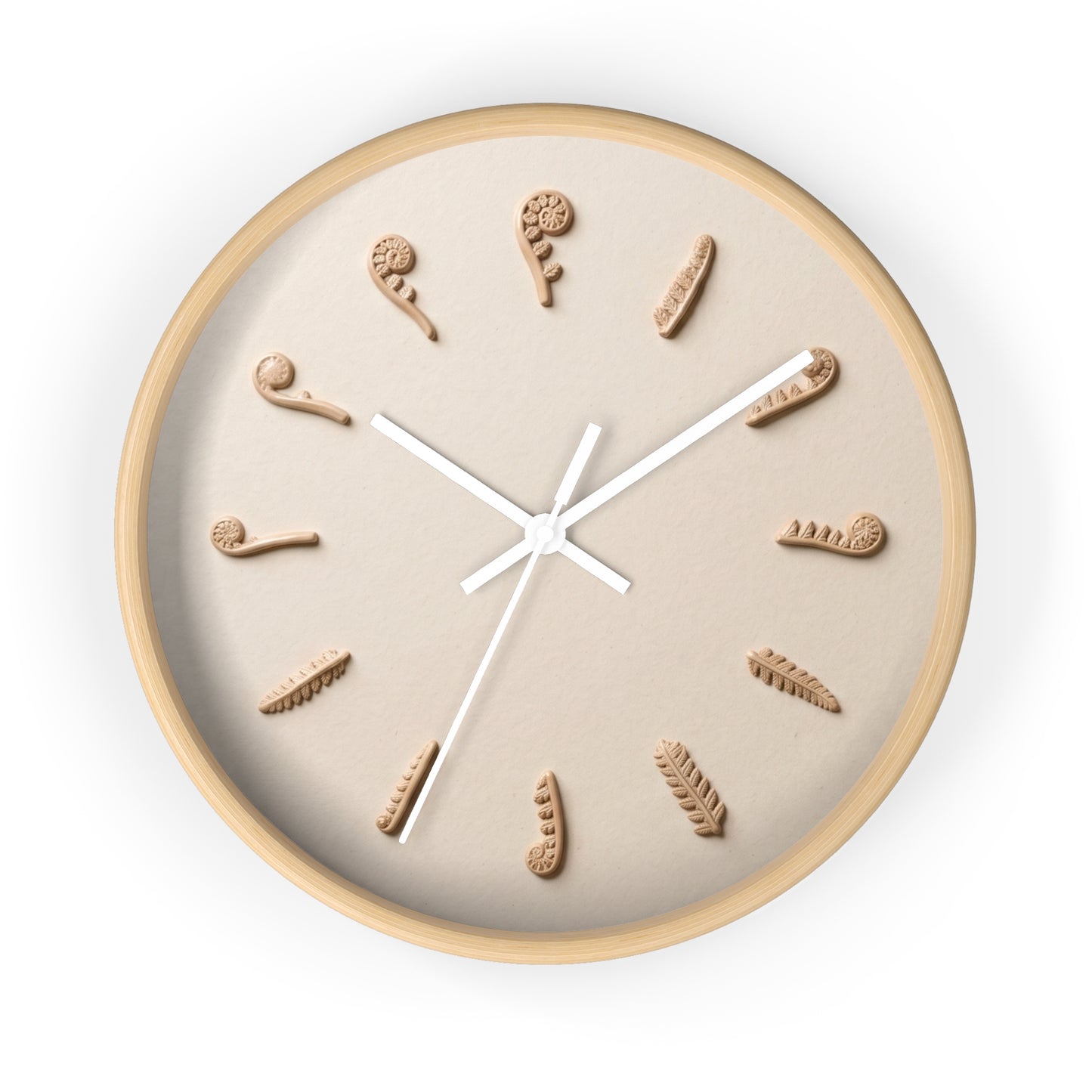 Clay Fern Motif Wall Clock | Minimal Botanical Timepiece