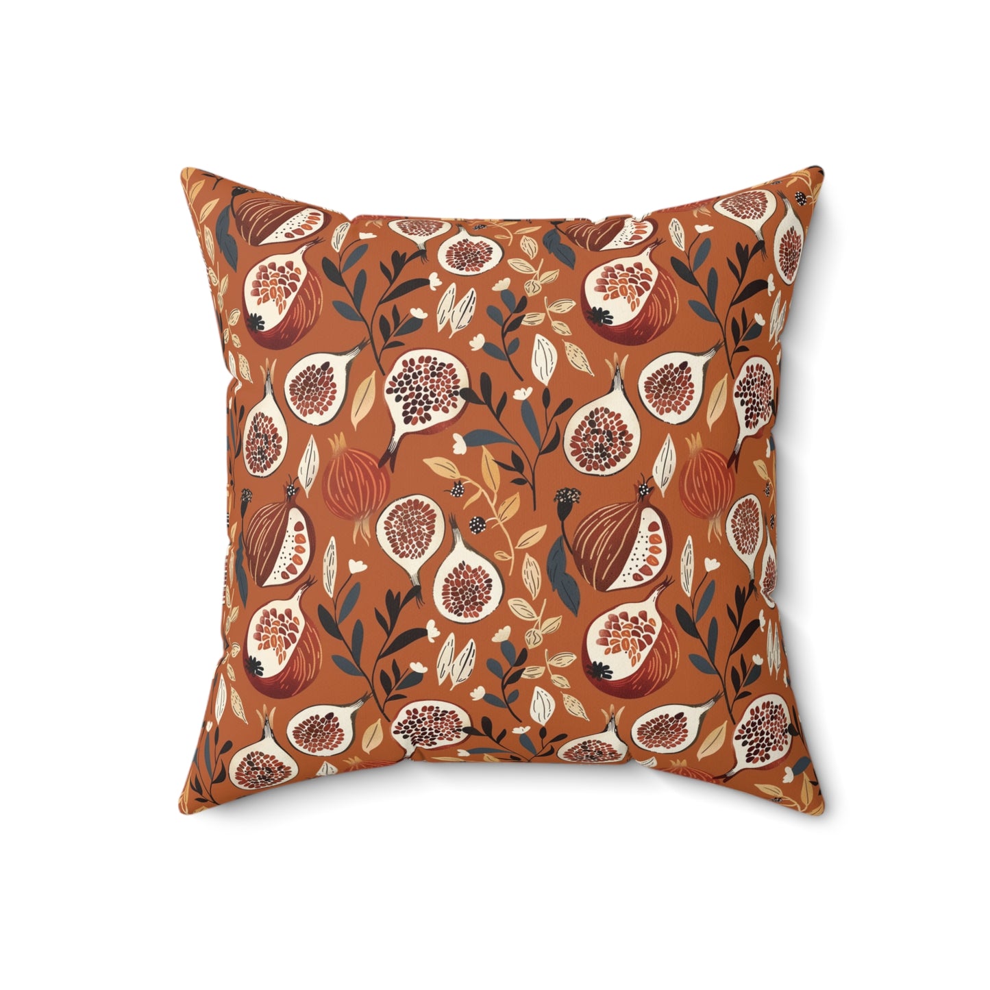 Autumn Fig Pattern Pillow | Rust Botanical Throw Pillow