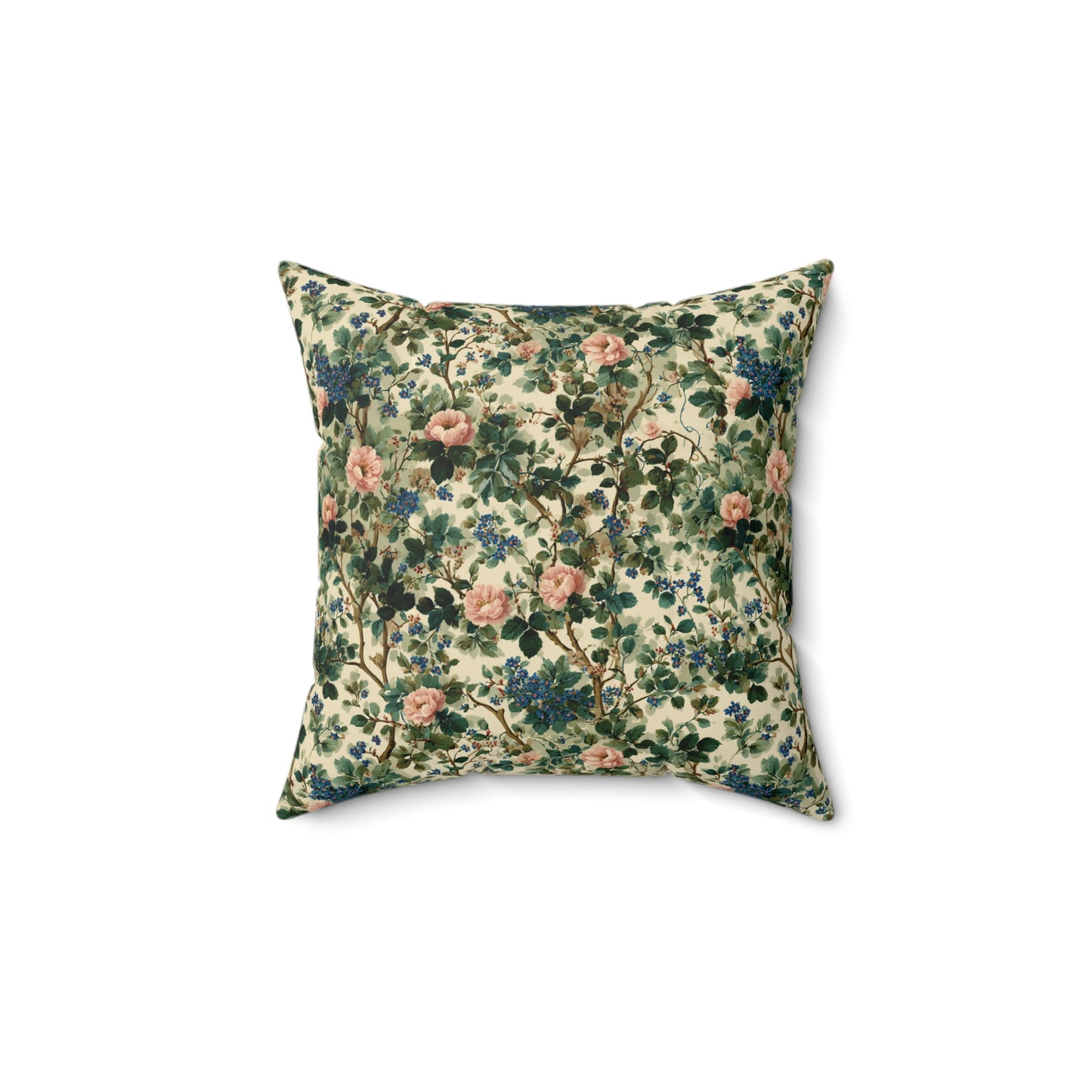 Vintage Floral Pattern Pillow | Pink Roses Green Vines Square Pillow