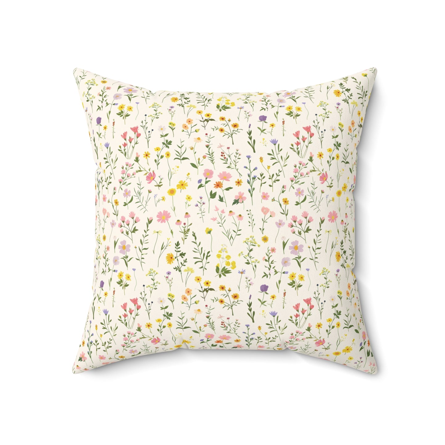 Wildflower Meadow Pillow | Botanical Floral Pattern Square Pillow