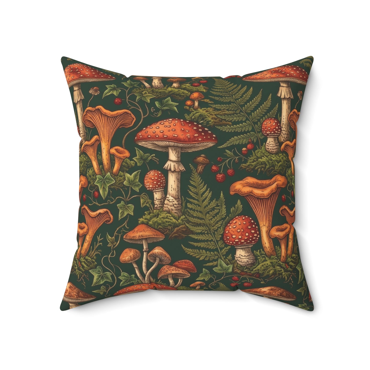Autumn Mushrooms pillow | Forest fungi botanical throw pillow