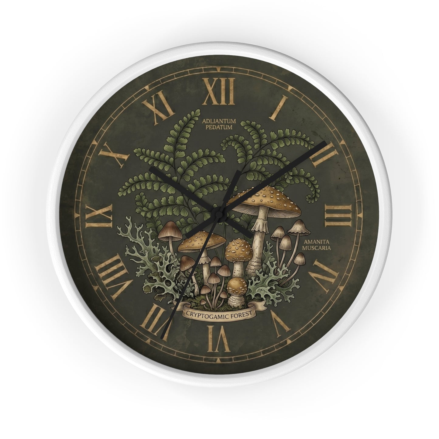 Mushroom Botanical Wall Clock | Vintage Fern Illustration