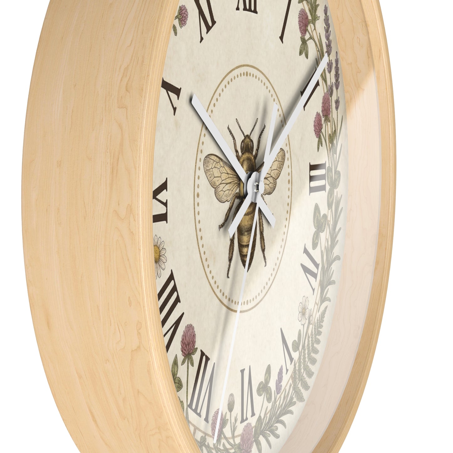 Vintage Bee Wreath Wall Clock | Floral Roman Numerals