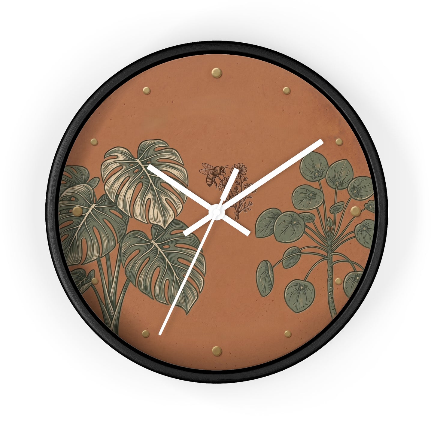 Monstera & Pilea Illustration Wall Clock | Terracotta Botanical Clock