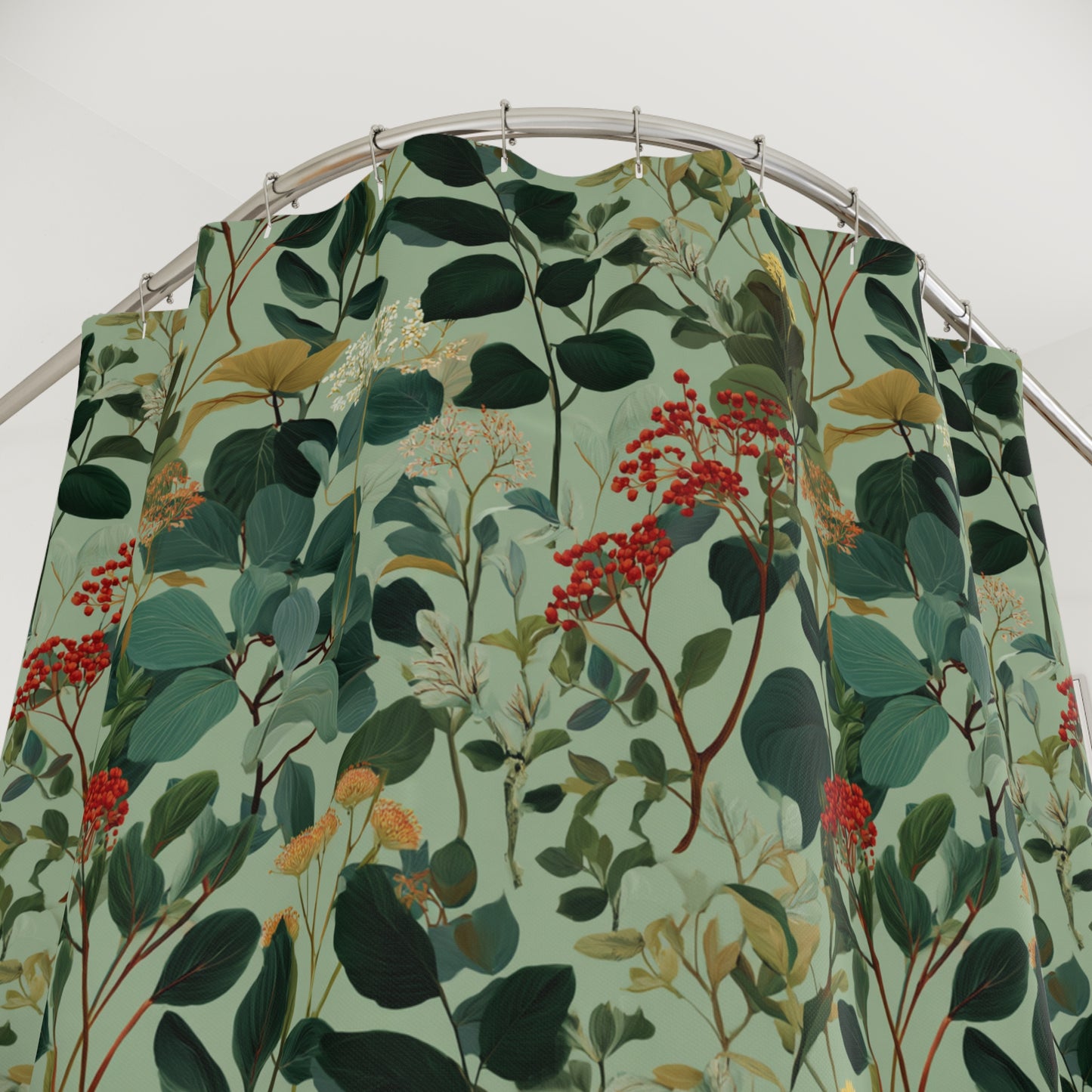 Botanical Vines Shower Curtain | Green Floral Leaf Pattern