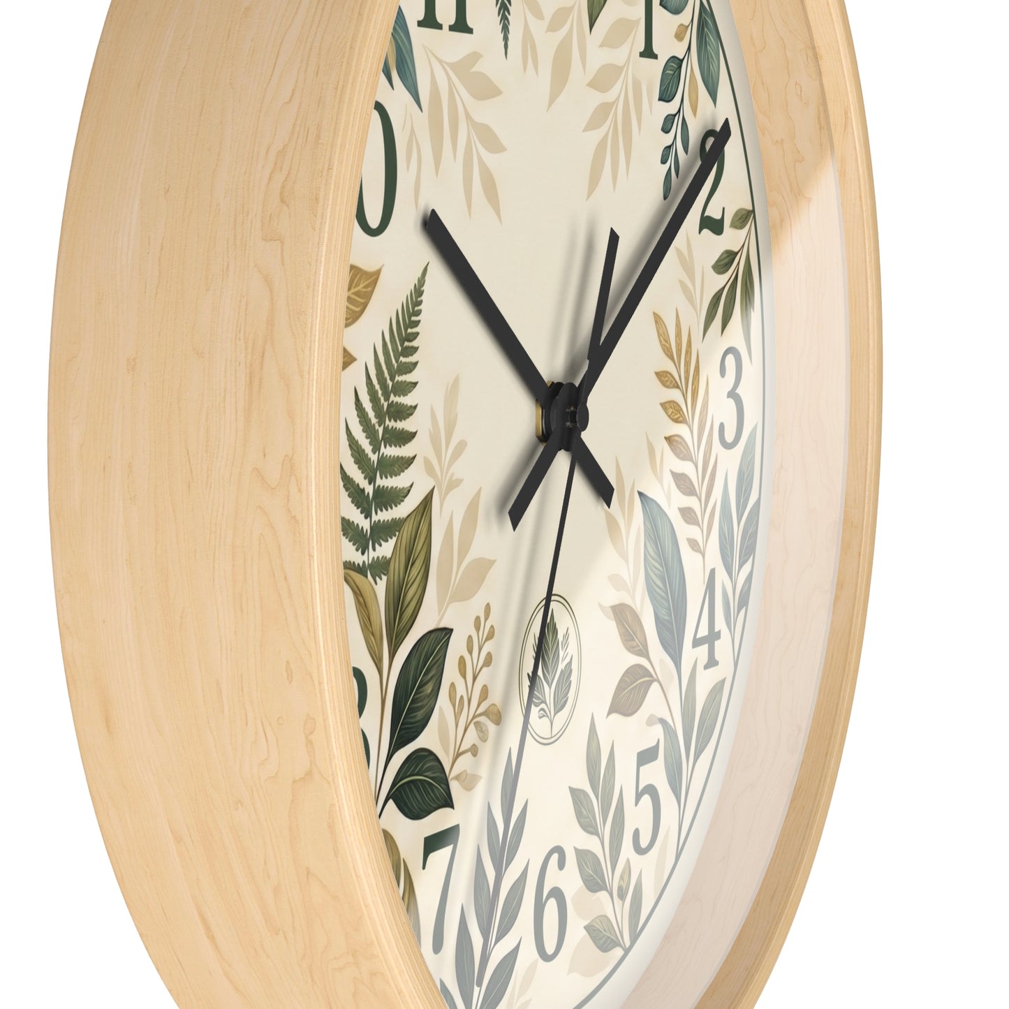 Botanical Leaves Wall Clock | Green Foliage Numbers, Neutral Rustic Decor
