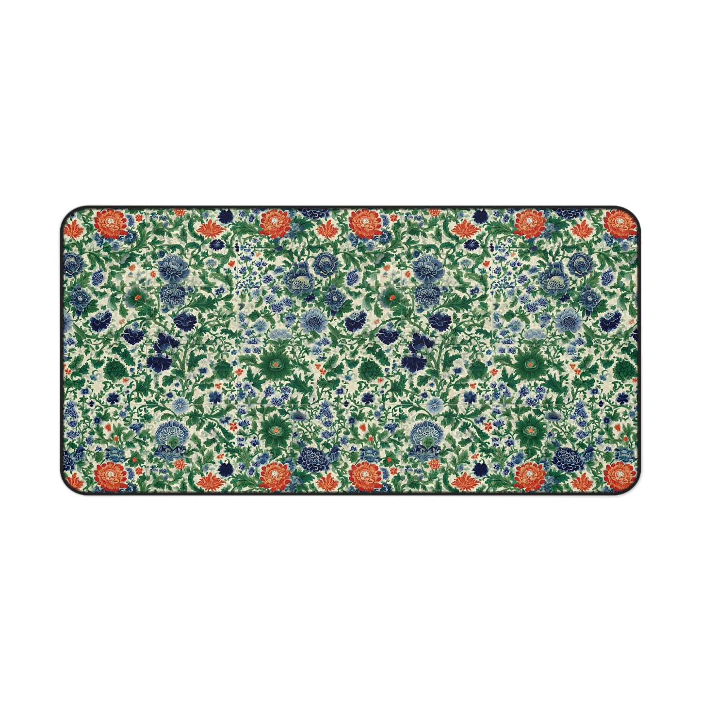 Vintage Floral Pattern Desk Mat | Green Blue Orange Botanical Mouse Pad