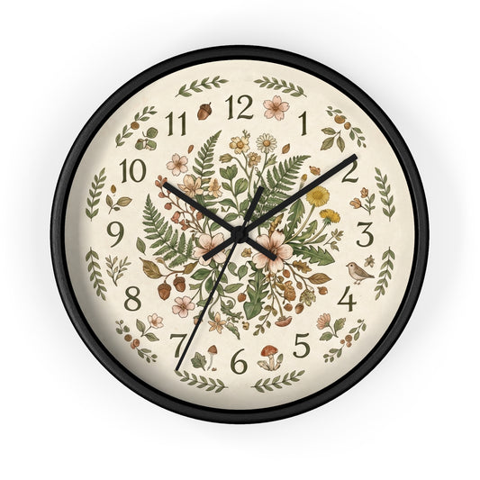 Botanical Fern Bouquet Wall Clock | Floral Vintage Cottagecore Clock