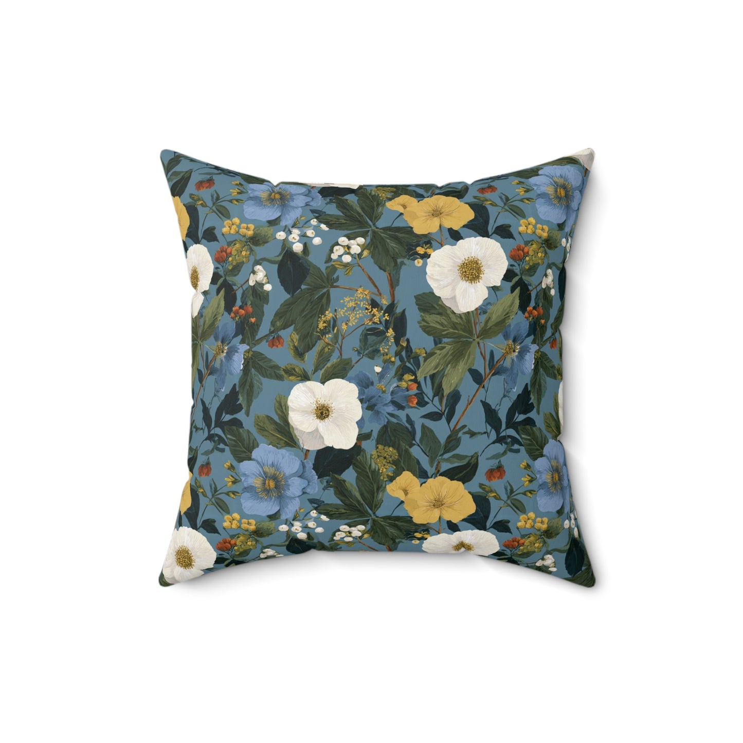 Blue Floral Pattern Pillow | Vintage Botanical Throw Pillow