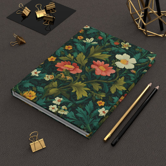 Vintage Floral Pattern Hardcover Journal | Dark Green Botanical Notebook