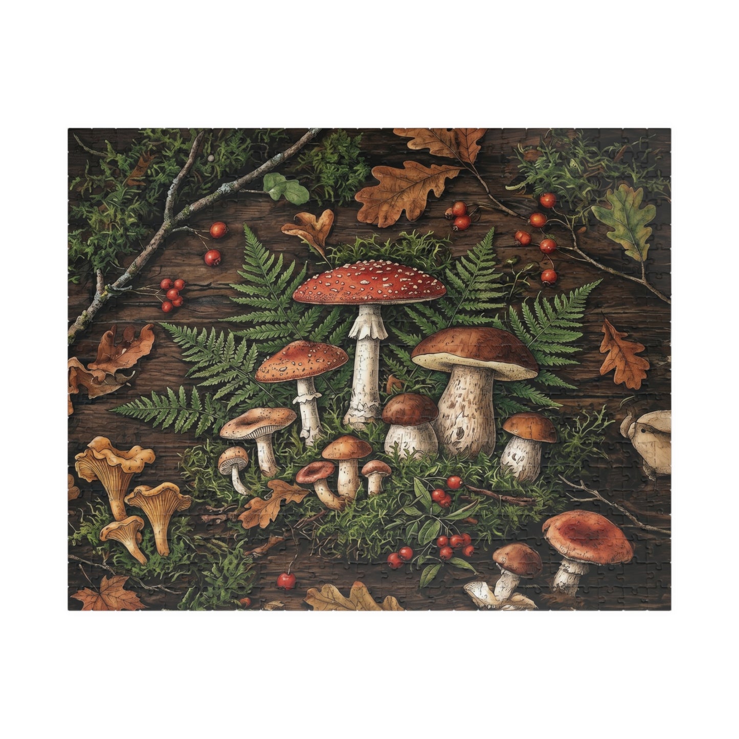 Woodland Mushroom Illustration Puzzle | 110, 252, 520, or 1014 Jigsaw Puzzle