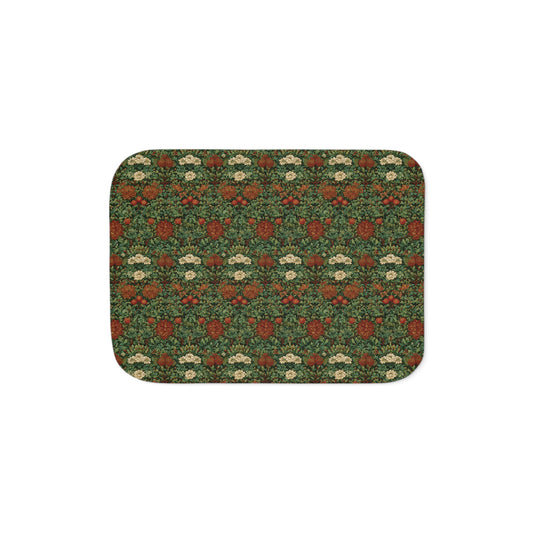 Vintage William Morris Style Floral Pattern Sherpa Blanket | Cozy Retro Botanical Throw