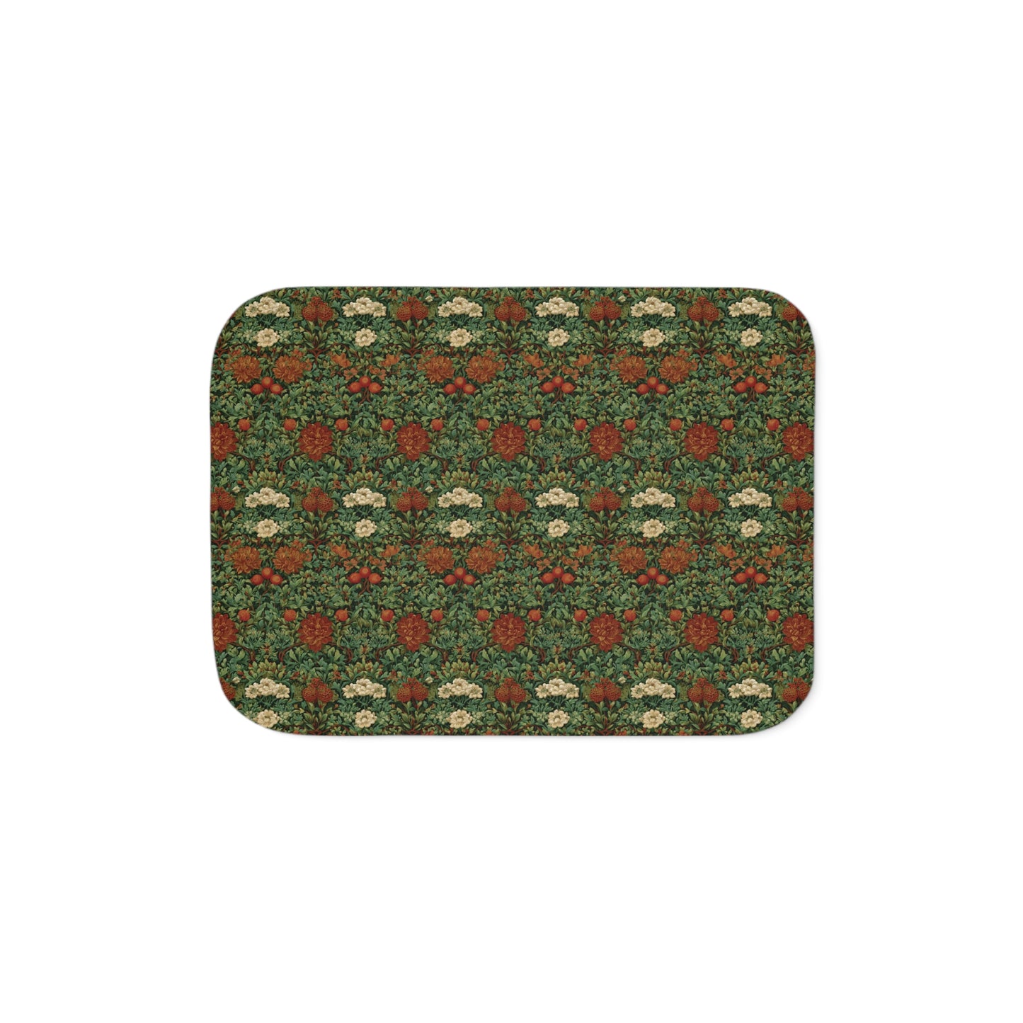 Vintage William Morris Style Floral Pattern Sherpa Blanket | Cozy Retro Botanical Throw