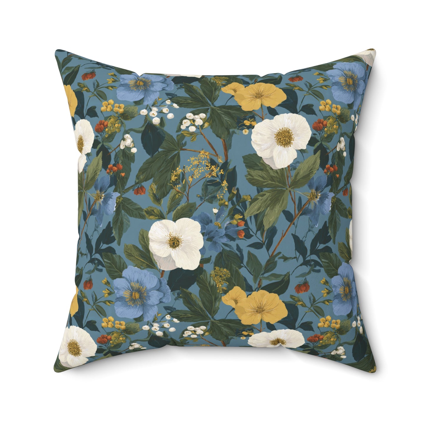 Blue Floral Pattern Pillow | Vintage Botanical Throw Pillow