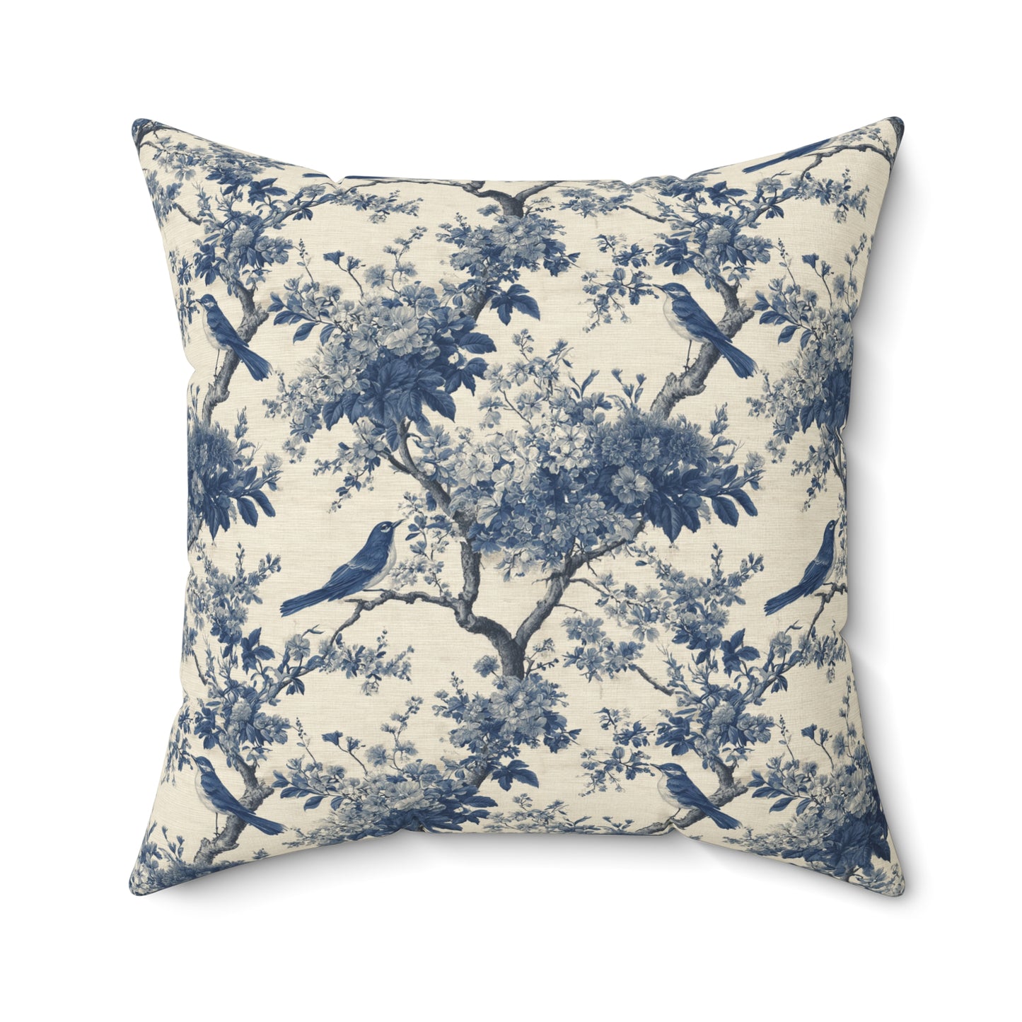 Blue Toile de Jouy Bird Pattern Pillow | Decorative Square Pillow