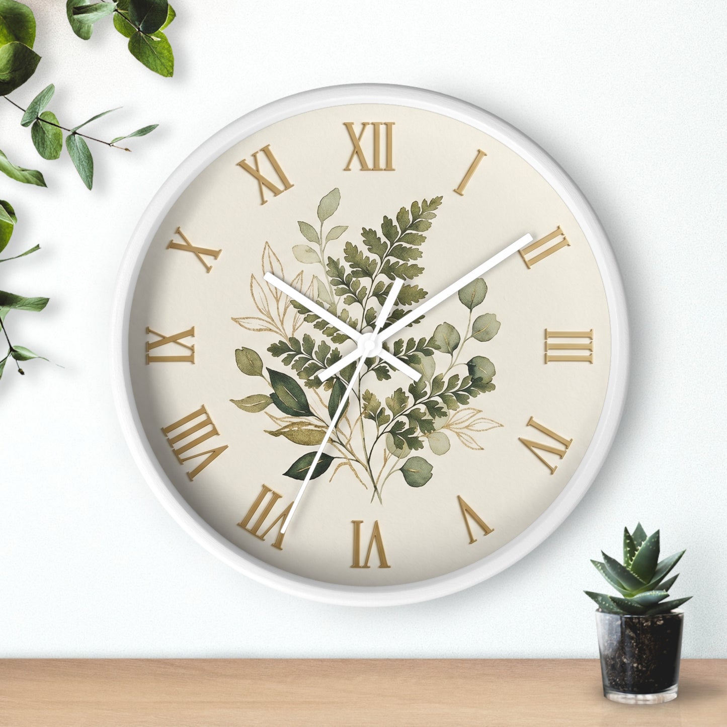 Green Botanical Roman Numeral Wall Clock | Floral Clock