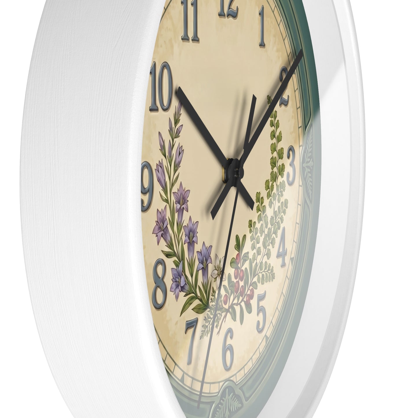 Coastal Turquoise Botanical Wall Clock | Lavender, Fern & Berries Clock