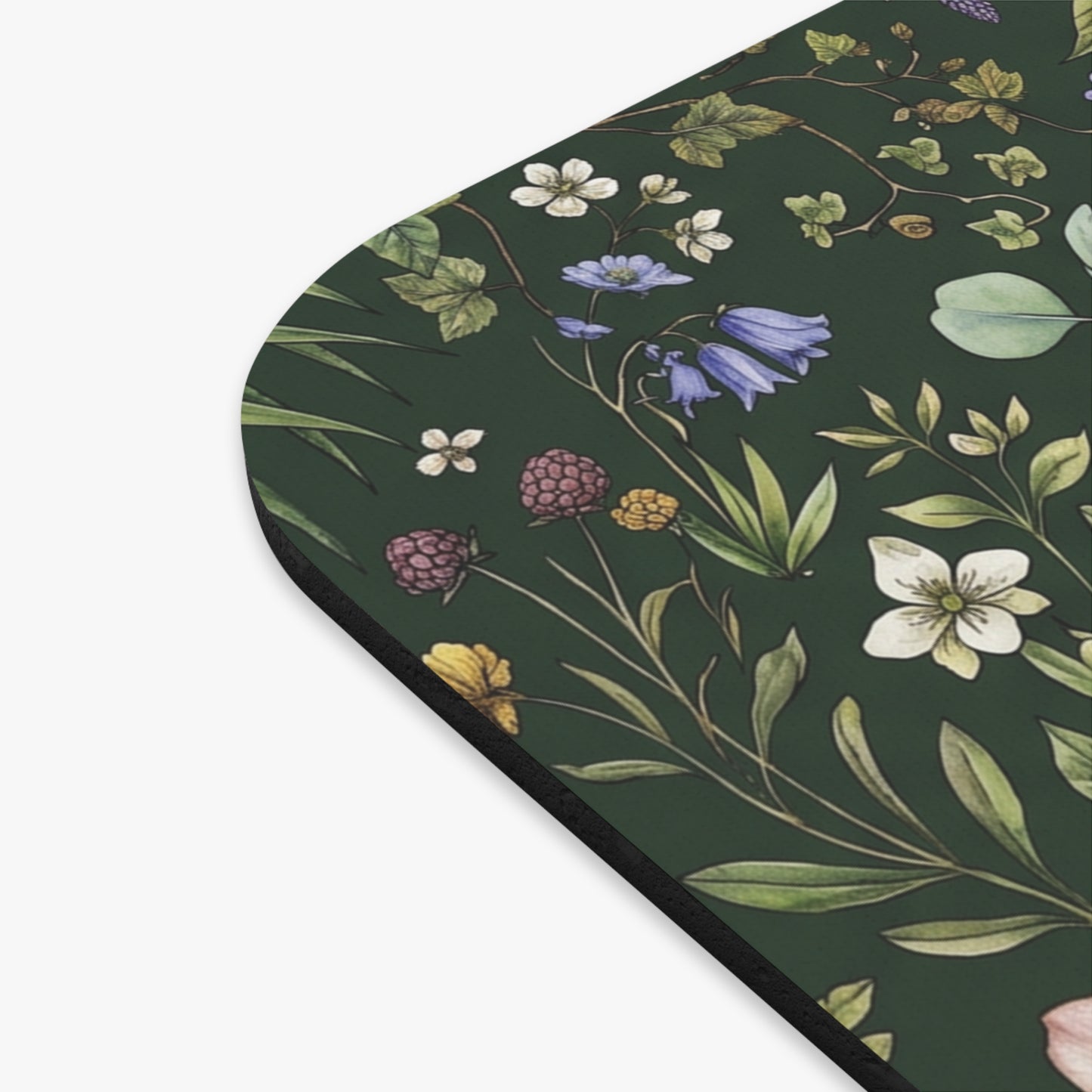 Botanical Wildflower Pattern Mouse Pad | Green Floral Desk Mat