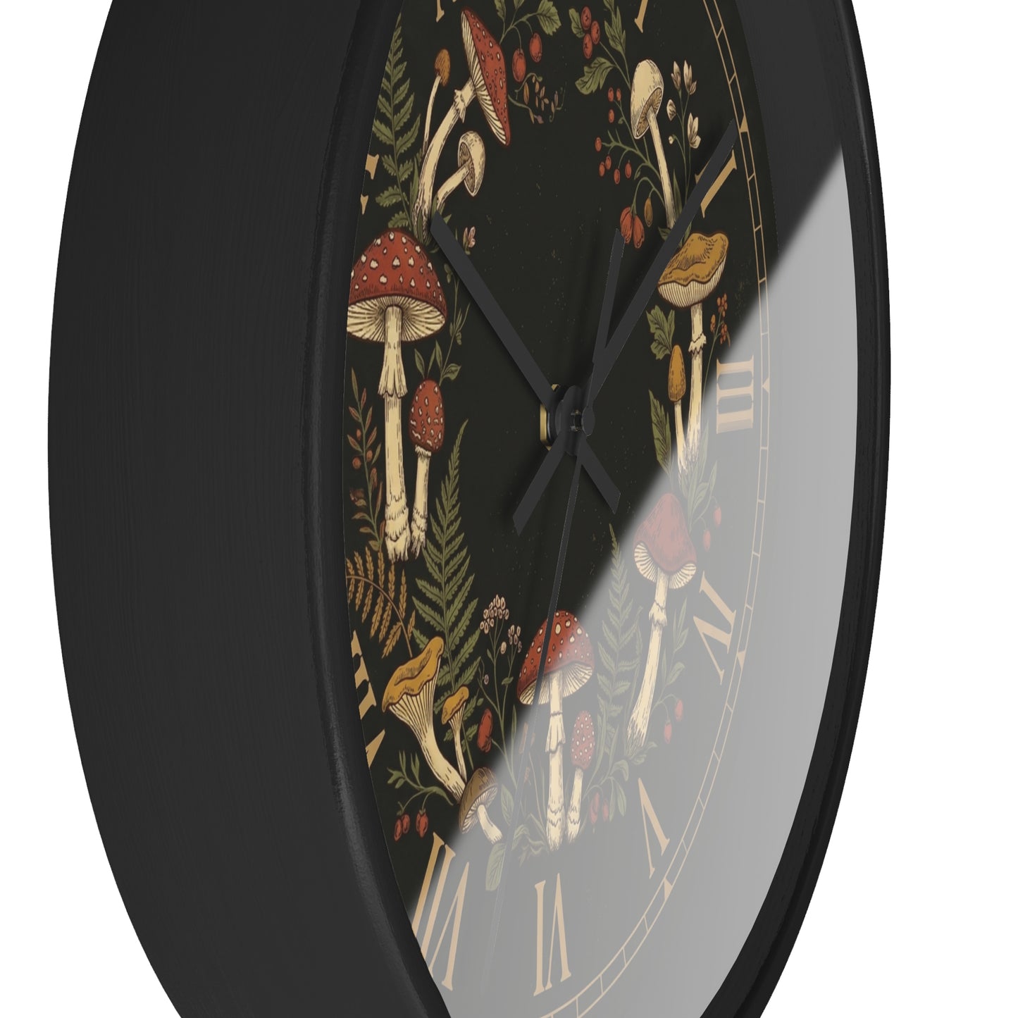 Vintage Mushroom Wreath Wall Clock | Botanical Roman Numerals