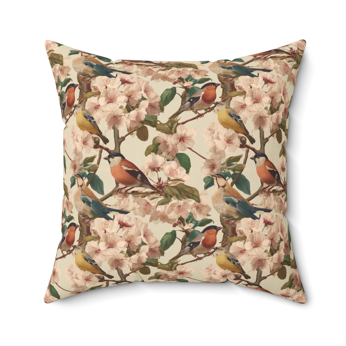 Vintage Bird Floral Pillow | Throw Pillow, Botanical Songbirds Pattern