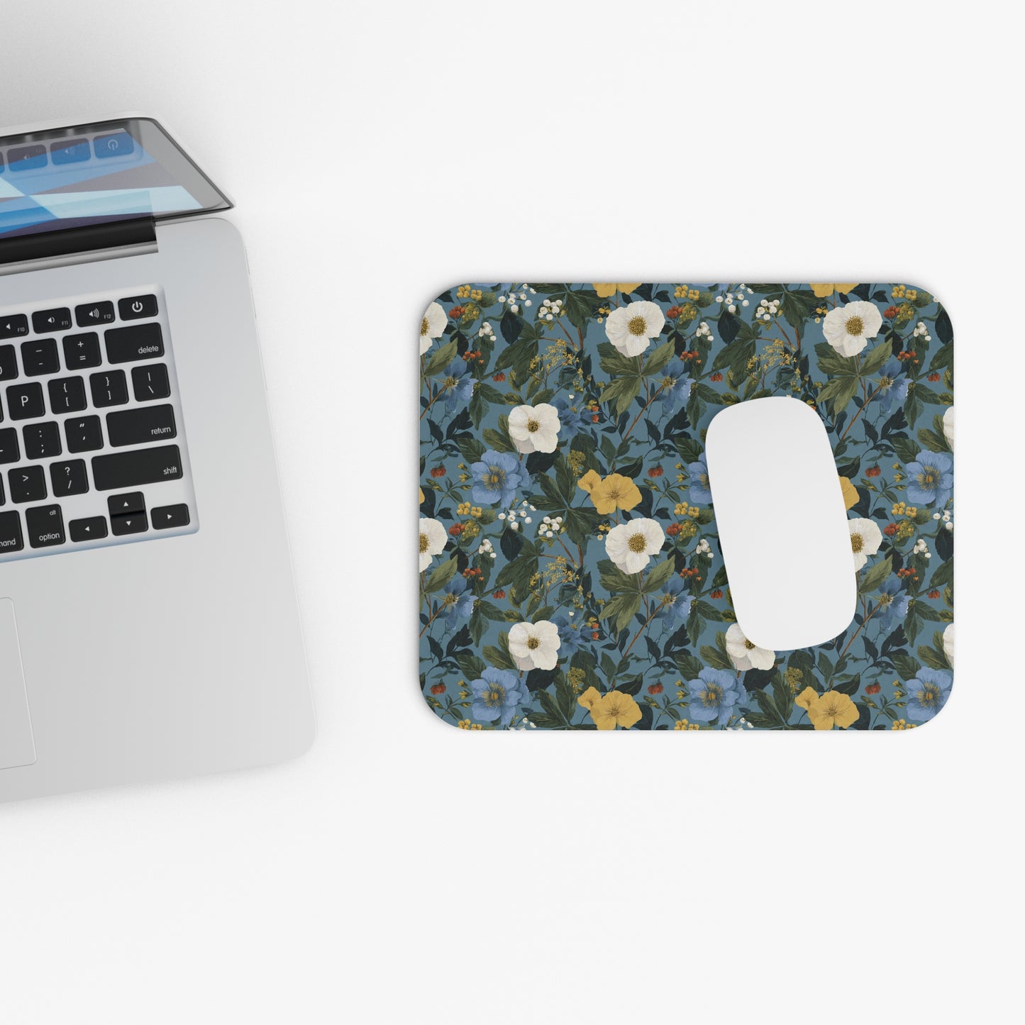 Vintage Blue Floral Mouse Pad | Botanical Pattern, Rectangle