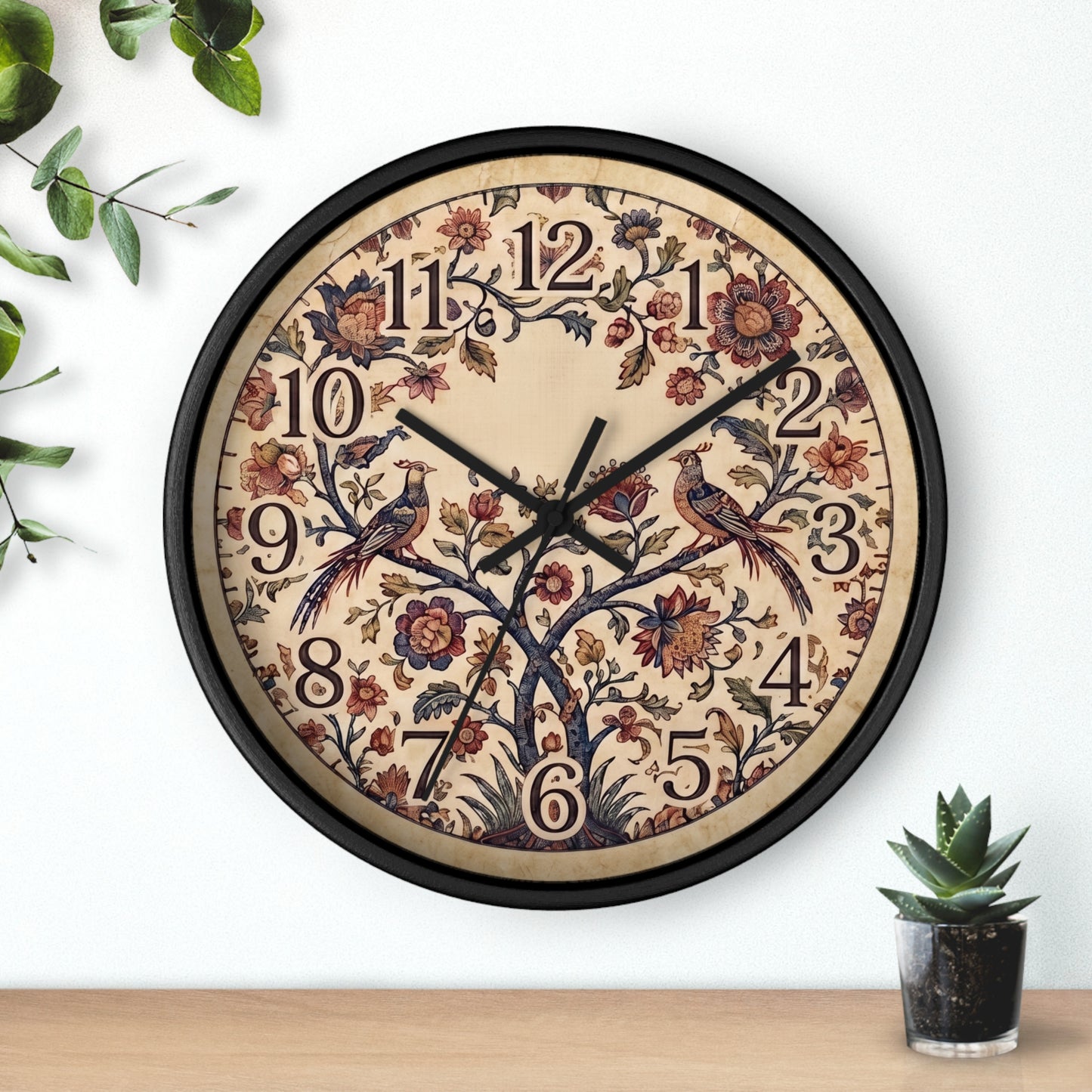 Vintage Palampore Floral Birds Wall Clock | Botanical Tree of Life Design