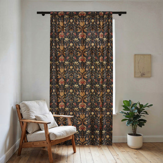 Vintage Floral Damask Sheer Window Curtain | Boho Botanical Pattern