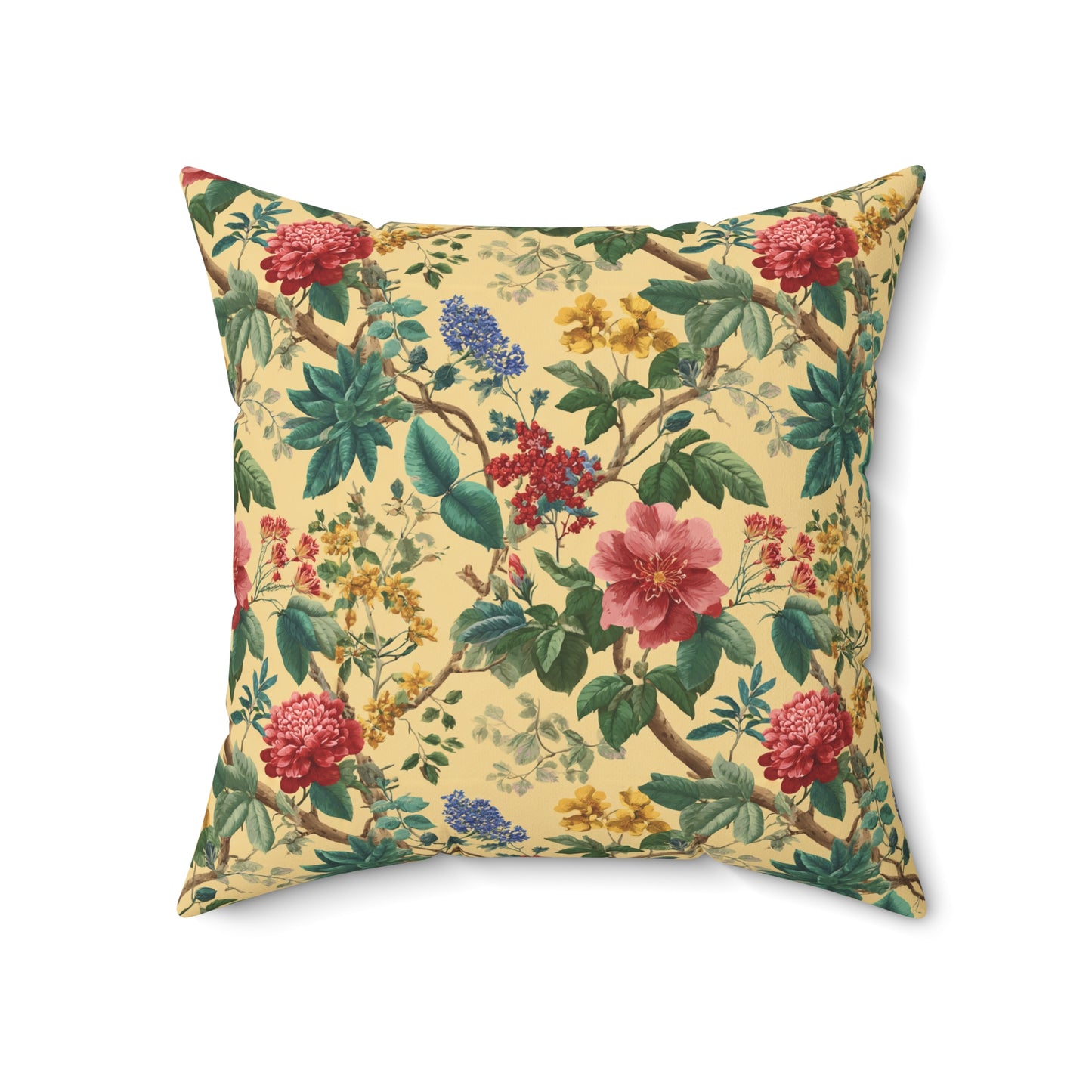 Vintage Floral Pattern Spun Polyester Square Pillow | Botanical Throw Pillow